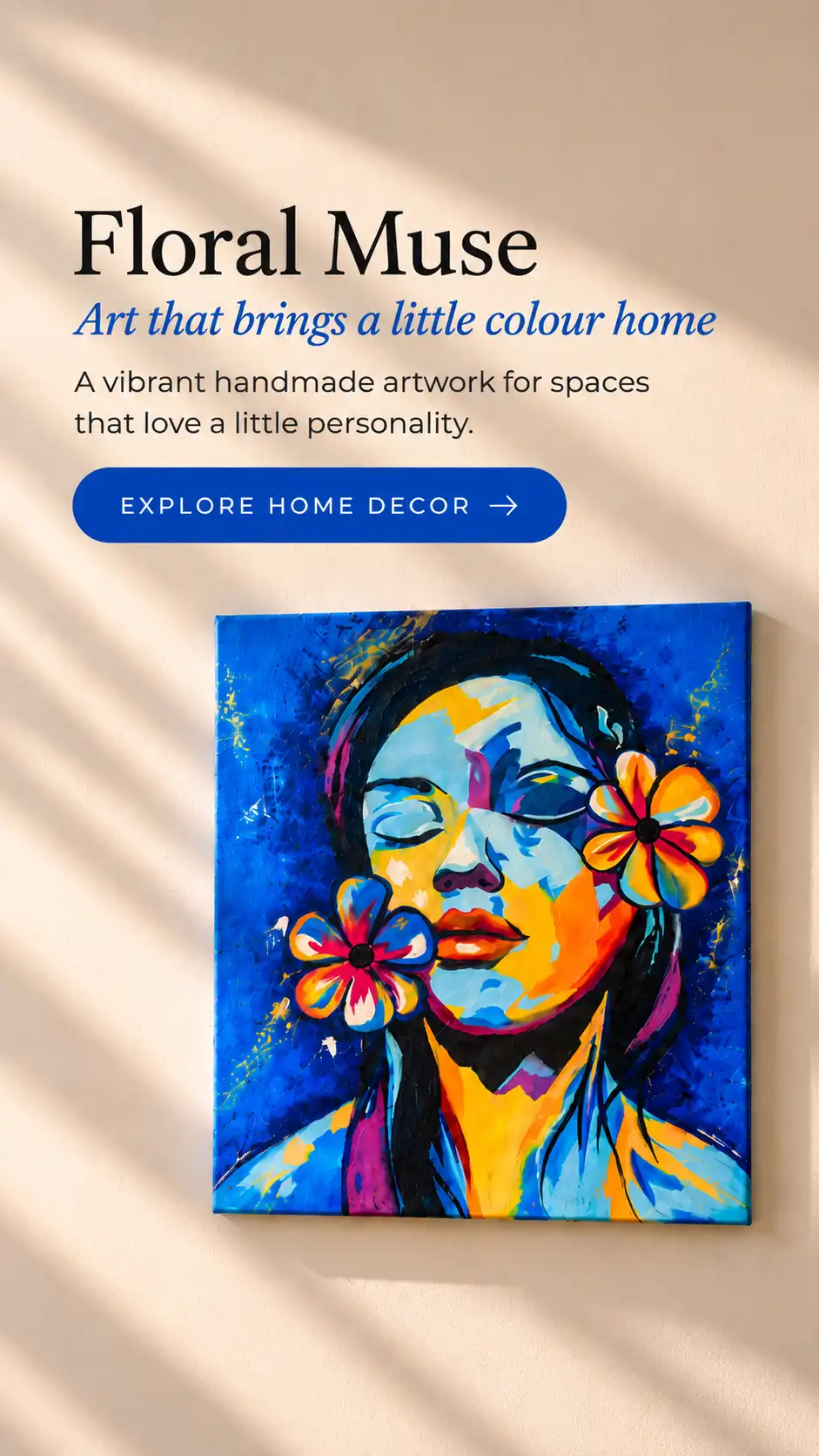 Floral Muse: a vibrant handmade painting. Explore home decor.